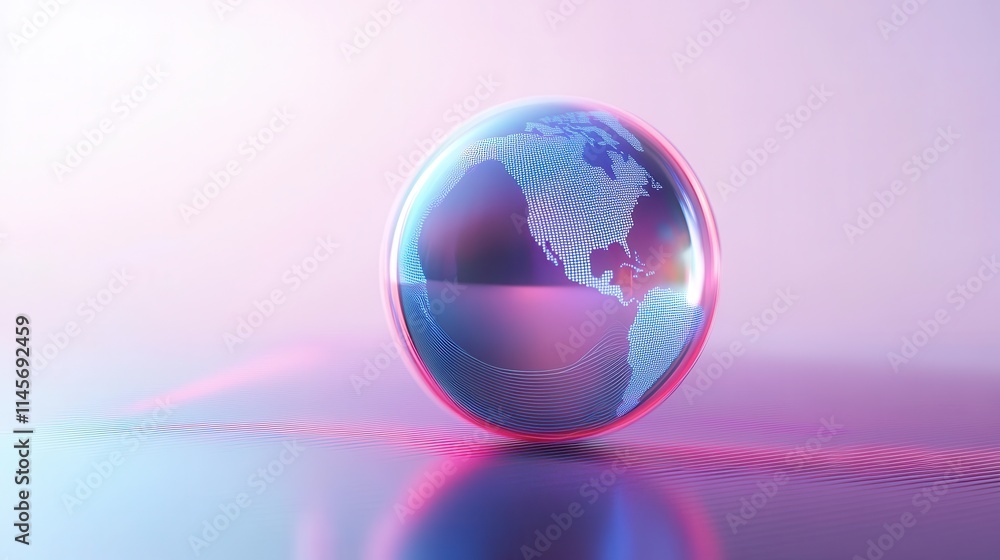 A blue globe with a pink background A blue globe with a pink background
