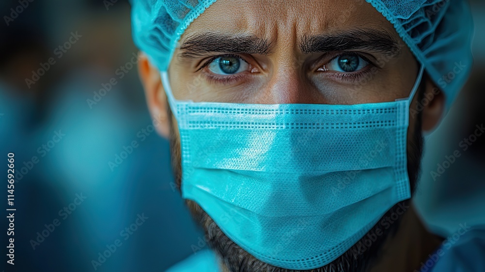 A surgeon wearing a medical mask thinks with a stressed expression, representing healthcare anxieties, patient concerns, and trust in doctors during critical operations. A surgeon wearing a medical mask thinks with a stressed expression, representing healthcare anxieties, patient concerns, and trust in doctors during critical operations.