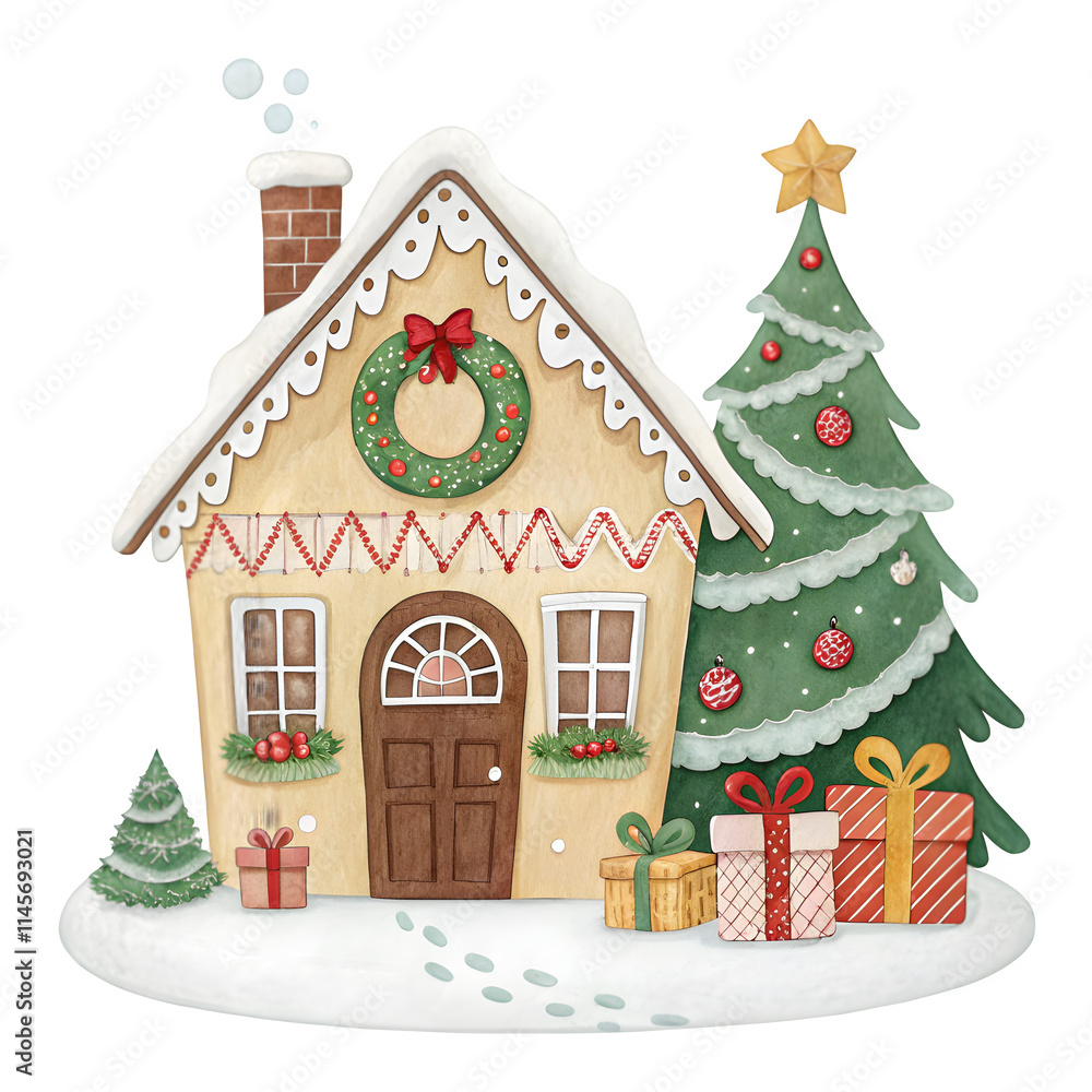 Fototapeta premium Gingerbread house collection in flat design