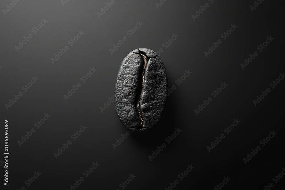 Naklejka premium single coffee bean displayed on matte black surface under direct light