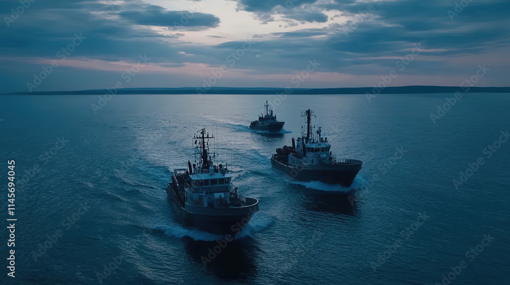 Rescue boats navigate through expansive waters, symbolizing hope and determination in the face of vast challenges. Rescue boats navigate through expansive waters, symbolizing hope and determination in the face of vast challenges.