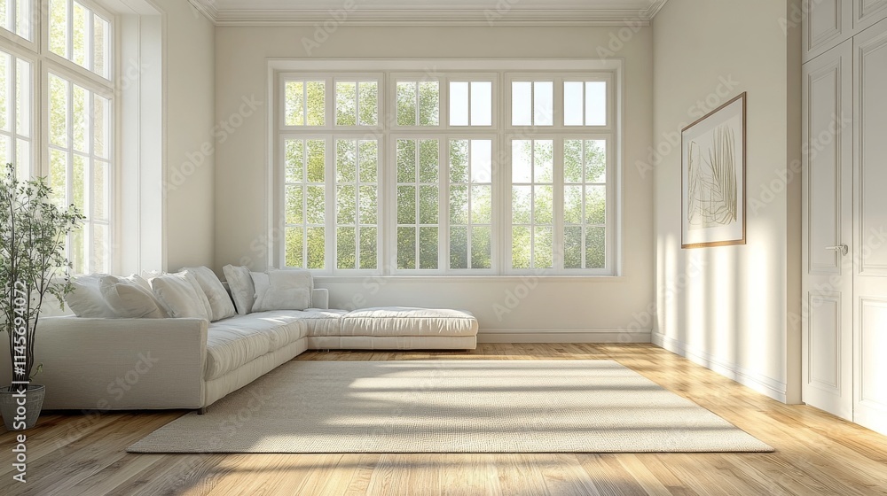 Fototapeta premium Bright and Airy Living Room with Simple Layout and Natural Light