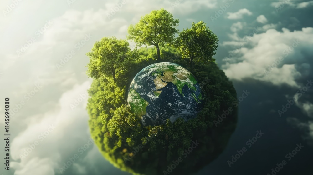 Earth Day celebration concept with a globe surrounded by lush greenery symbolizing environmental protection and sustainable living. Earth Day celebration concept with a globe surrounded by lush greenery symbolizing environmental protection and sustainable living.
