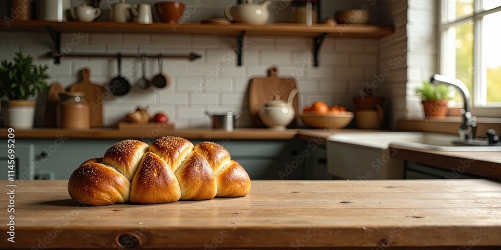 Artisan Bread on Rustic Kitchen Countertop A Warm and Inviting Culinary Scene Artisan Bread on Rustic Kitchen Countertop A Warm and Inviting Culinary Scene
