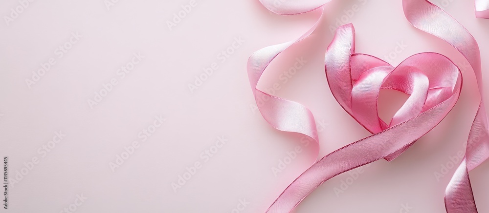 Valentine's Day backdrop with pink satin ribbon heart on soft paper background offering copy space for romantic messages and text placement Valentine's Day backdrop with pink satin ribbon heart on soft paper background offering copy space for romantic messages and text placement