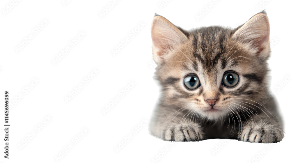 Curious Kitten: A tiny tabby kitten with piercing blue eyes peeks over the edge of a surface, its playful curiosity captivating the viewer. Curious Kitten: A tiny tabby kitten with piercing blue eyes peeks over the edge of a surface, its playful curiosity captivating the viewer.