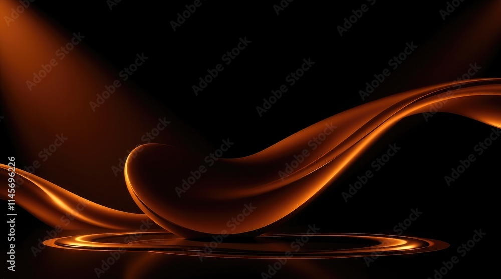 Rich hot chocolate flows gracefully, shaped into elegant swirls, illuminated against a dark background, creating a warm and inviting atmosphere Rich hot chocolate flows gracefully, shaped into elegant swirls, illuminated against a dark background, creating a warm and inviting atmosphere