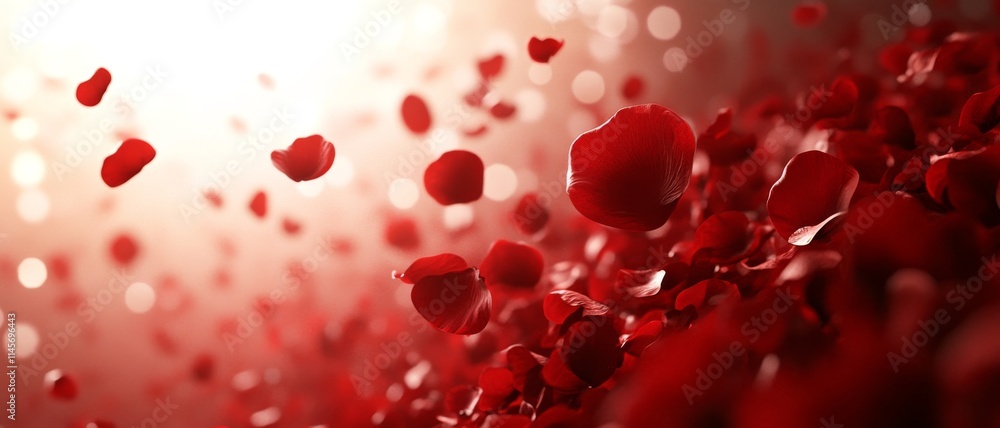 petal in trendy. Scattered red rose petals floating against a soft glowing background. petal in trendy. Scattered red rose petals floating against a soft glowing background.