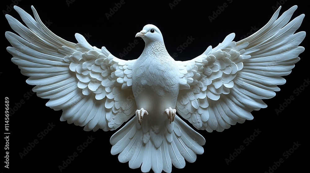 Obraz premium A white dove with outstretched wings symbolizes peace, hope, and new beginnings, representing purity and honesty with a spiritual art illustration.
