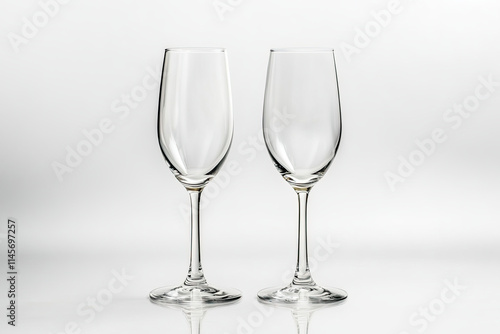 Pair of champagne glasses on white background