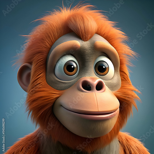 A Cute Cartoon Orangutan Smiles for the Camera. photo