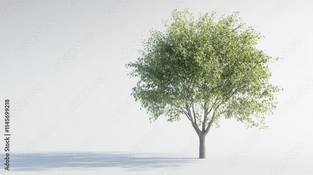 Obraz premium Lush green tree standing alone on a minimalistic white background symbolizing tranquility and nature's beauty