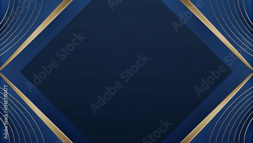 Blue luxury background with golden line, blue curve, shiny dots and glitter light effect. Elegant style design. Luxury dark blue background with halftone gold line curved and lighting effect