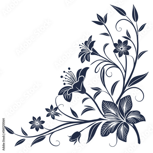 Abstract corner ornament flowers silhouetted