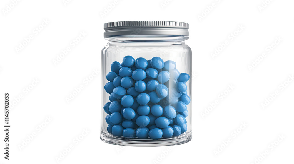 Glass Jar Filled with Blue Pills Glass Jar Filled with Blue Pills