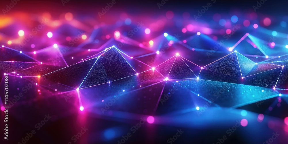 Obraz premium Abstract futuristic design with neon glowing lines and bright geometric shapes, highlighting a dynamic and vibrant composition