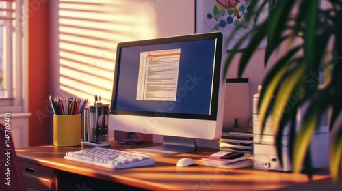 Wallpaper Mural Sunlit Workspace: A Cozy Home Office Scene Torontodigital.ca