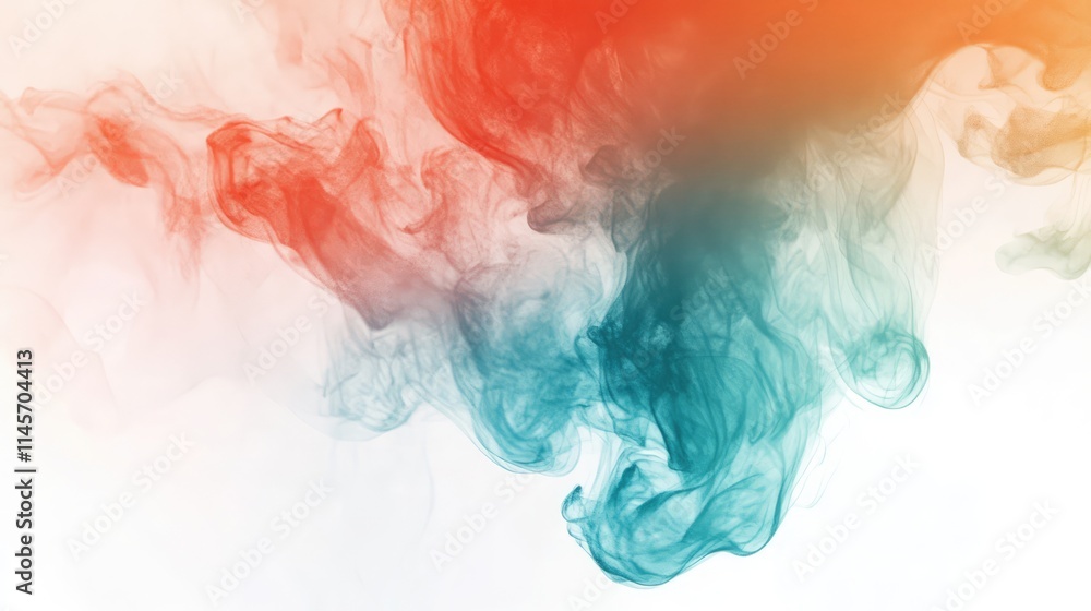 Colorful abstract smoke patterns on white background creating a visually striking and artistic effect with flowing hues of orange and teal Colorful abstract smoke patterns on white background creating a visually striking and artistic effect with flowing hues of orange and teal