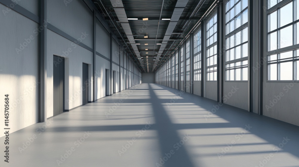 © Aulia - Vast Industrial Hallway: Sunlight Streaming Through Windows © Aulia - Vast Industrial Hallway: Sunlight Streaming Through Windows