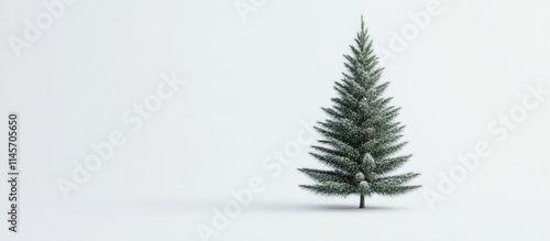 Festive small Christmas tree with snow on a bright white background ideal for holiday promotions and seasonal decorations.