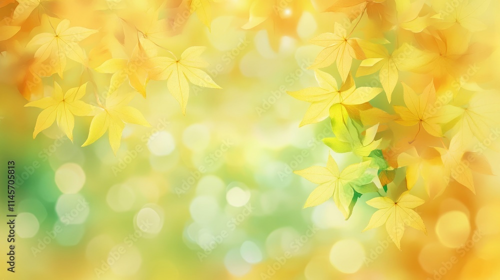 Autumn bokeh background with vibrant yellow and green maple leaves creating a warm seasonal atmosphere for design projects. Autumn bokeh background with vibrant yellow and green maple leaves creating a warm seasonal atmosphere for design projects.