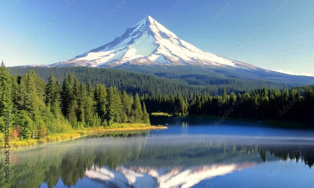 Snow-Capped Mountain Reflected in Serene Lake Snow-Capped Mountain Reflected in Serene Lake