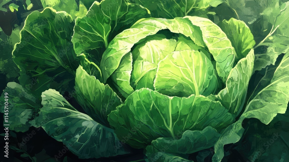 Obraz premium Fresh Vibrant Organic Green Cabbage Harvested from Garden with Lush Leaves