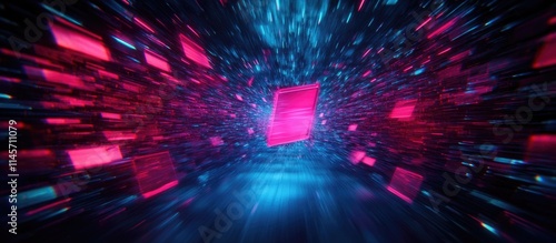 Dynamic data migration concept with abstract visuals showcasing rapid file transfer and data movement in a vivid digital environment