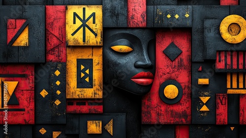 Fototapeta Naklejka Na Ścianę i Meble -  African graphic and paint with geometric background, tribal art wallpaper texture, traditional decoration, illustration with 3D design, abstract pattern, or craft for dynamic shape.