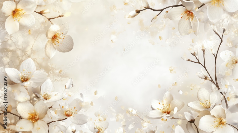 Elegant white orchid floral background with soft petals and delicate branches for a serene and calming atmosphere. Ideal for invitations and designs. Elegant white orchid floral background with soft petals and delicate branches for a serene and calming atmosphere. Ideal for invitations and designs.