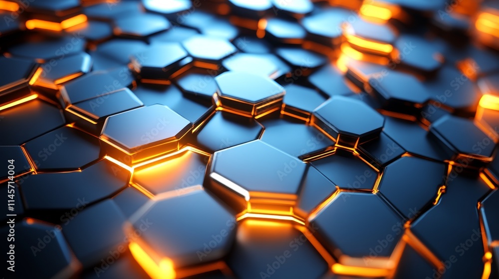 A close-up of hexagonal shapes with glowing edges, creating a futuristic and dynamic surface. A close-up of hexagonal shapes with glowing edges, creating a futuristic and dynamic surface.