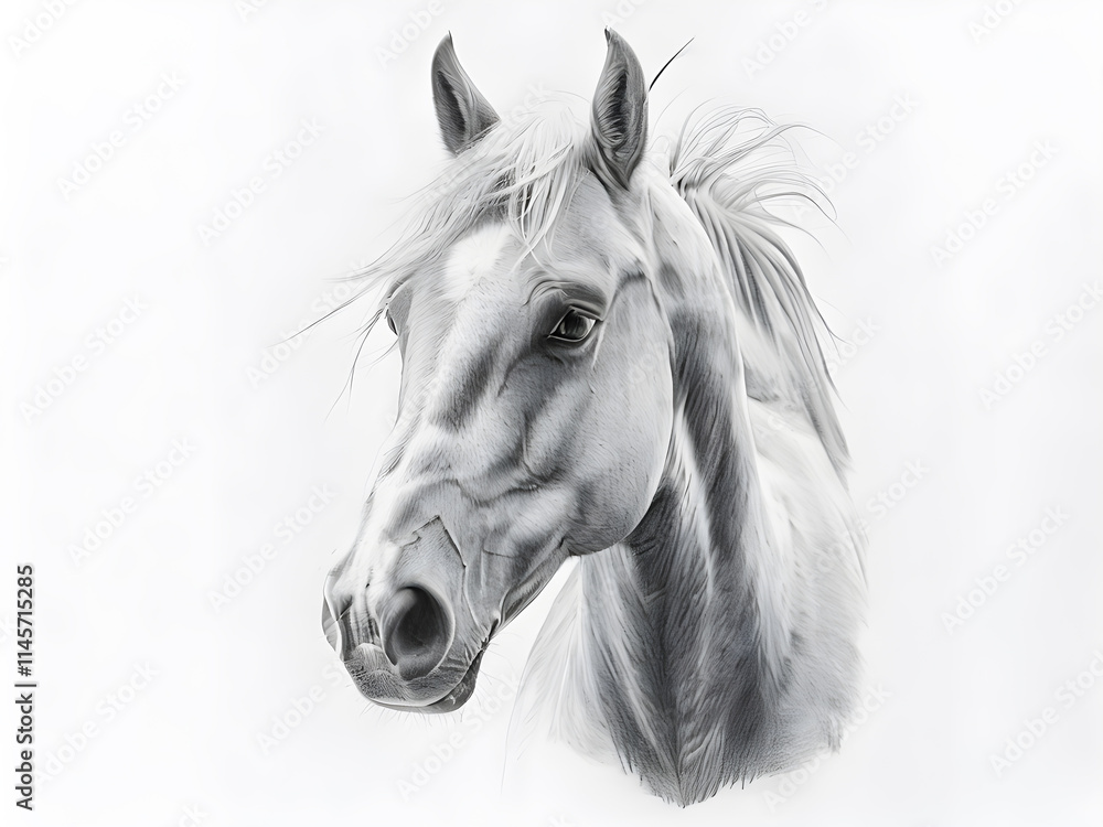 Black pencil sketch of a horse on a white background Black pencil sketch of a horse on a white background