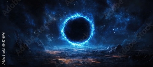 Mysterious black hole in space emitting vibrant blue light showcasing cosmic phenomena and the allure of the universe's mysteries