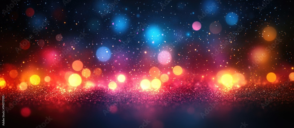 Fototapeta premium Colorful bokeh lights backdrop for festive events featuring a vibrant blurred texture with glowing orbs in a whimsical night scene