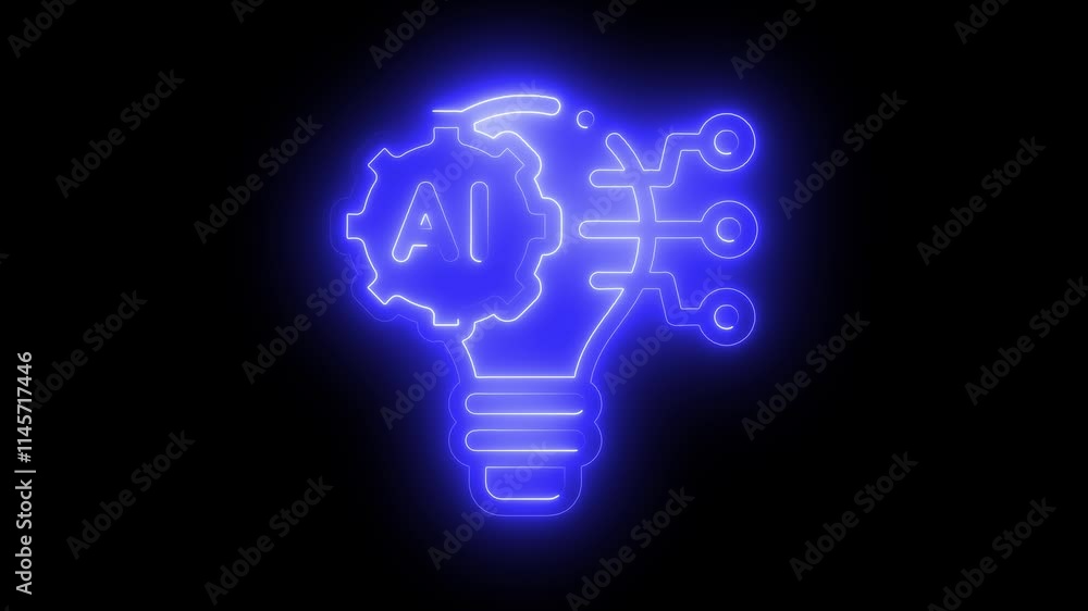 AI technology icon animation by blue color neon on black background. AI technology icon animation by blue color neon on black background.