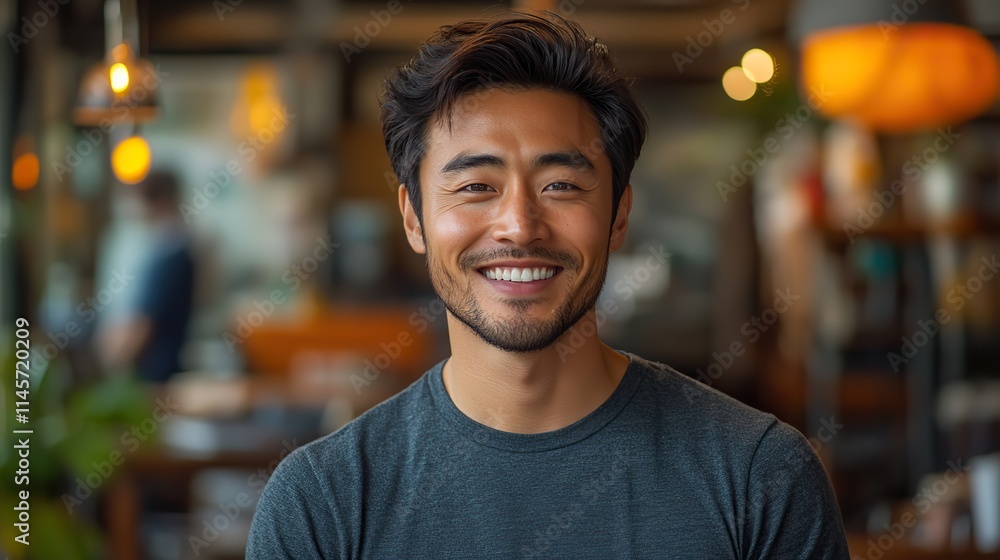 An Asian man smiles confidently in a startup office, representing a business entrepreneur with professional career opportunities and a positive attitude. An Asian man smiles confidently in a startup office, representing a business entrepreneur with professional career opportunities and a positive attitude.