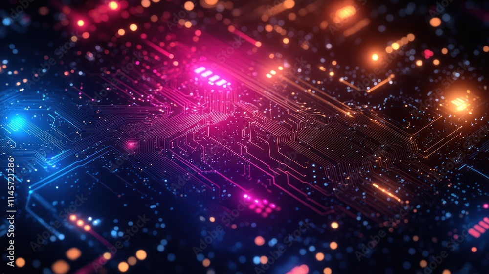 Obraz premium Abstract digital circuit with vibrant lights.