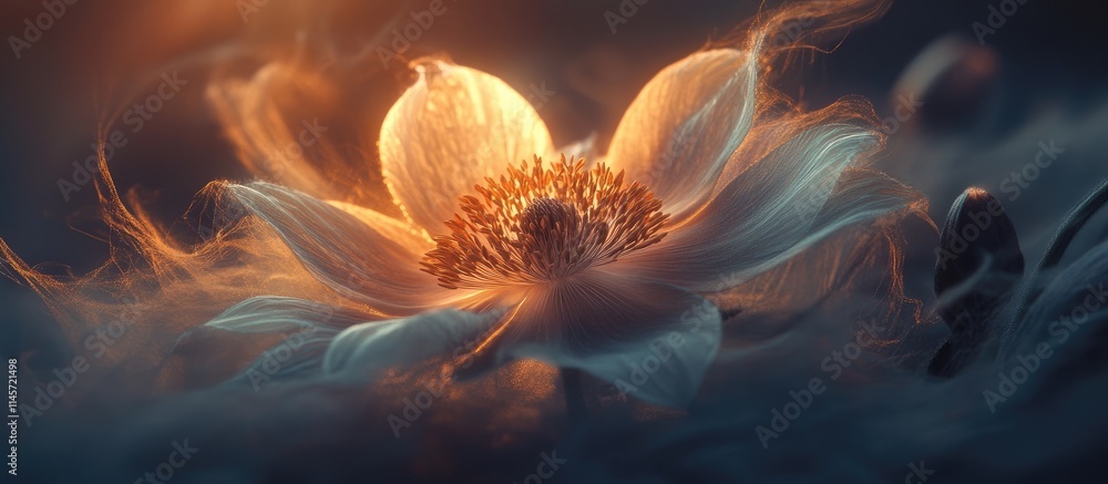 Pasque flower illuminated by soft morning light creating a serene and ethereal spring atmosphere Pasque flower illuminated by soft morning light creating a serene and ethereal spring atmosphere