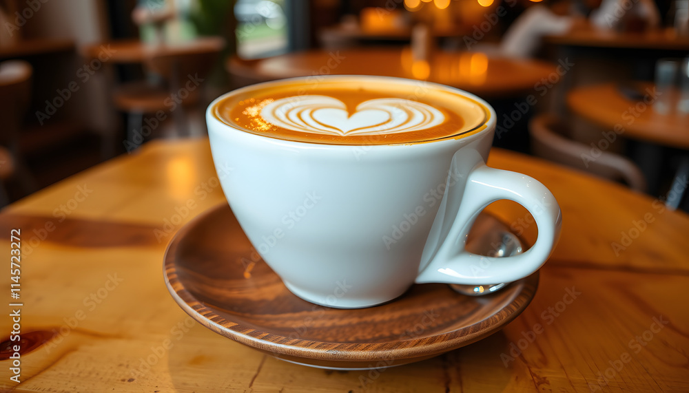 Close-Up of Fresh Latte with Heart Latte Art on Creamy Foam Close-Up of Fresh Latte with Heart Latte Art on Creamy Foam
