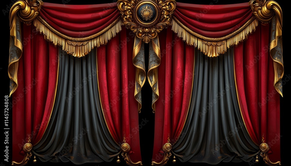 Elegant Red And Black Curtains With Gold Accents Elegant Red And Black Curtains With Gold Accents