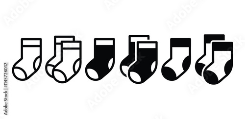socks footwear couple icon vector design simple flat outline and black filled color illustration collection isolated