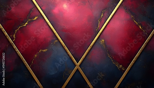 Abstract Red and Dark Blue Gold Framed Artwork