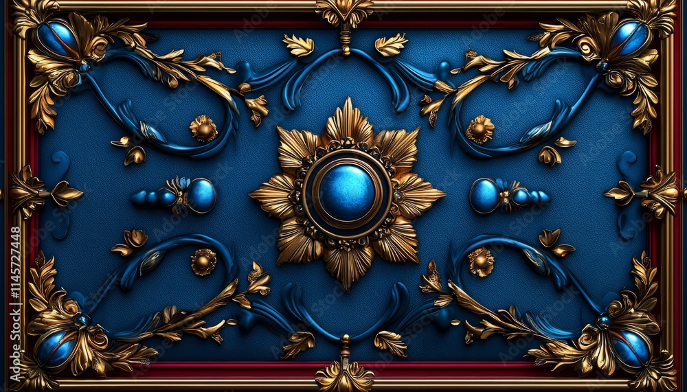 Obraz premium Elegant Gold And Blue Ornate Decorative Panel