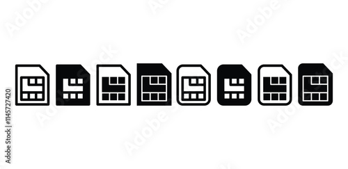 sim card icon vector design black white color outline and black filled illustration collection isolated