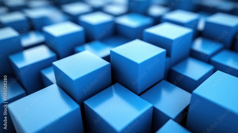 Abstract Blue Cubes Background: A 3D Render of Shiny Blue Cubes Creating a Textured, Geometric Pattern. Abstract Blue Cubes Background: A 3D Render of Shiny Blue Cubes Creating a Textured, Geometric Pattern.