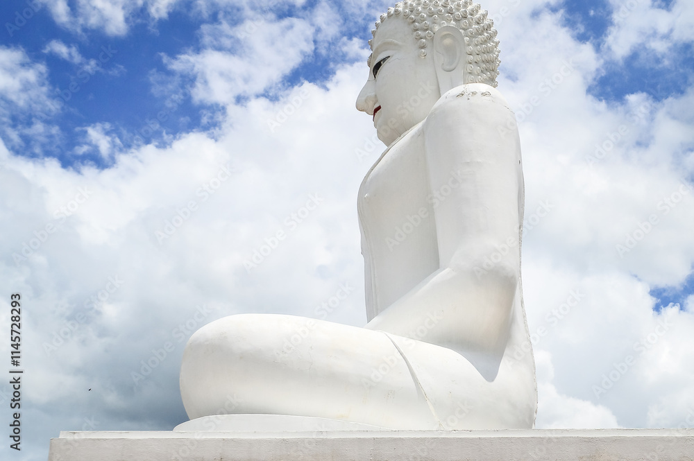 White Buddha statue Symbols of Buddhism, South East Asia at Chom tham Temple, Mae-On Chiangmai, Northern Thailand White Buddha statue Symbols of Buddhism, South East Asia at Chom tham Temple, Mae-On Chiangmai, Northern Thailand