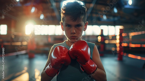 The boy is engaged in boxing at a sports school.