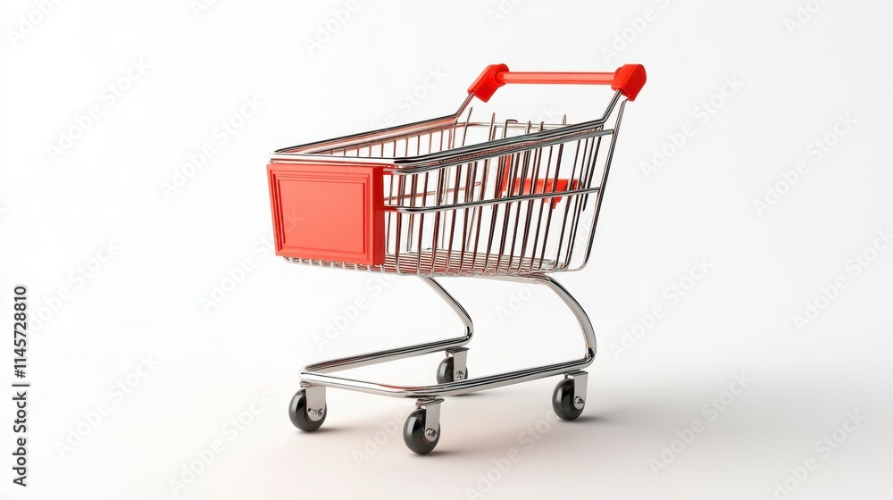 Empty Red Shopping Cart on White Background - 3D Render Empty Red Shopping Cart on White Background - 3D Render