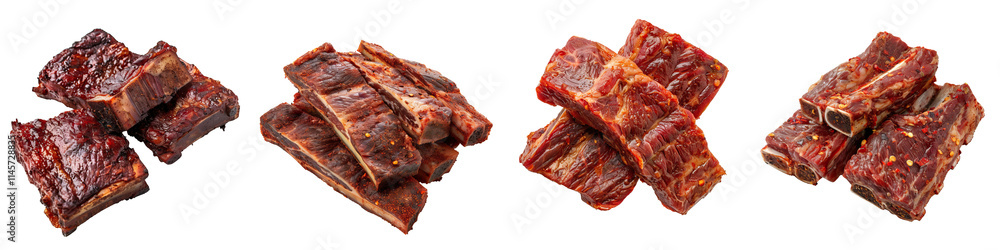 Obraz premium A collection of succulent, glazed barbecue ribs, showcasing rich colors and textures, perfect for a delicious meal.
