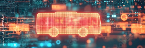 Digital bus icon on abstract tech background. photo